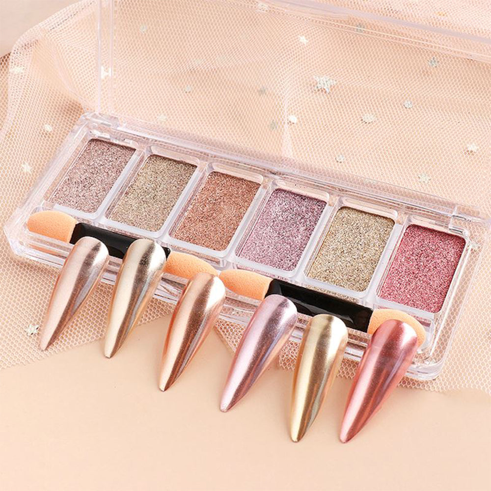 NSI Rose Gold Holographic Solid Chrome Pigment Palette - 6 Shades