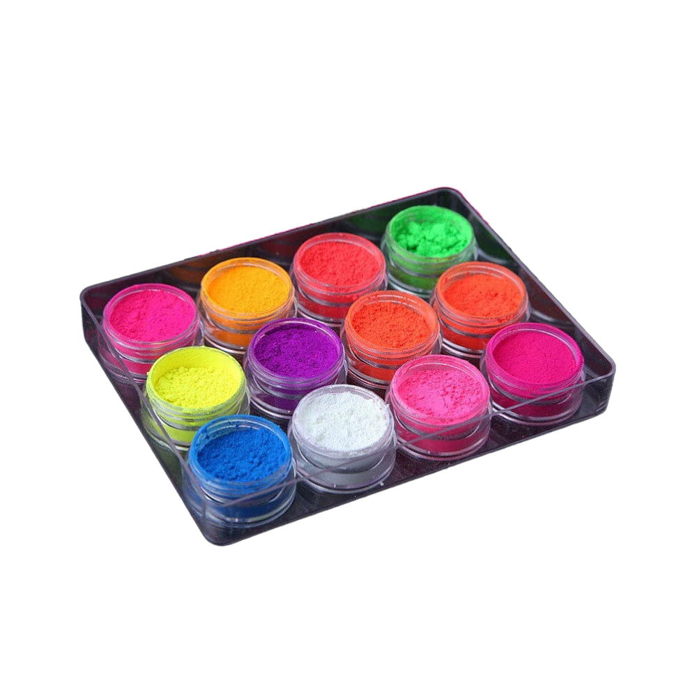 NSI NEON Fluorescent Pigments - Bright Colours - 12 Jar Set