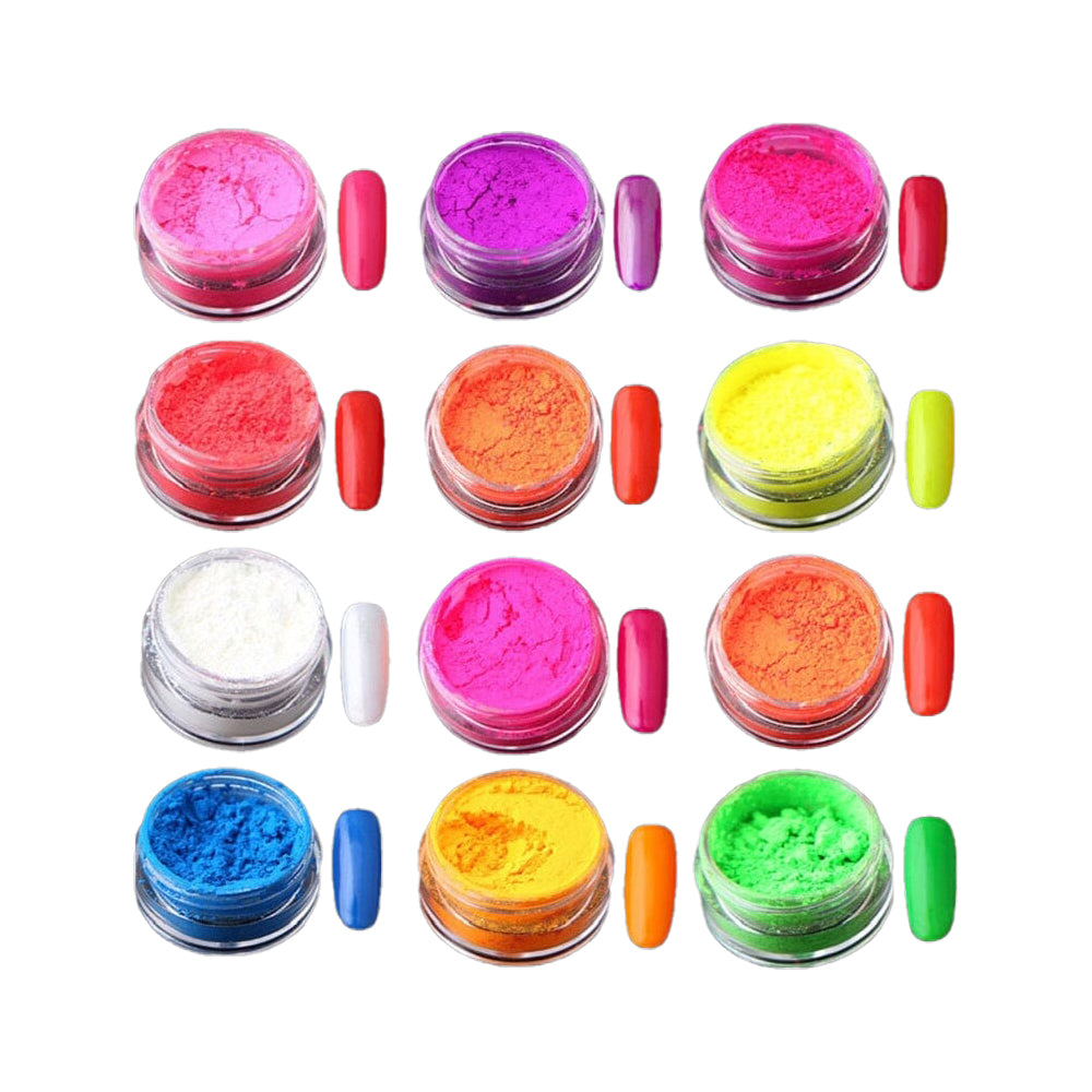 NSI NEON Fluorescent Pigments - Bright Colours - 12 Jar Set