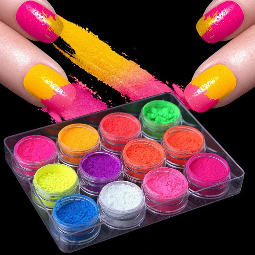 NSI NEON Fluorescent Pigments - Bright Colours - 12 Jar Set