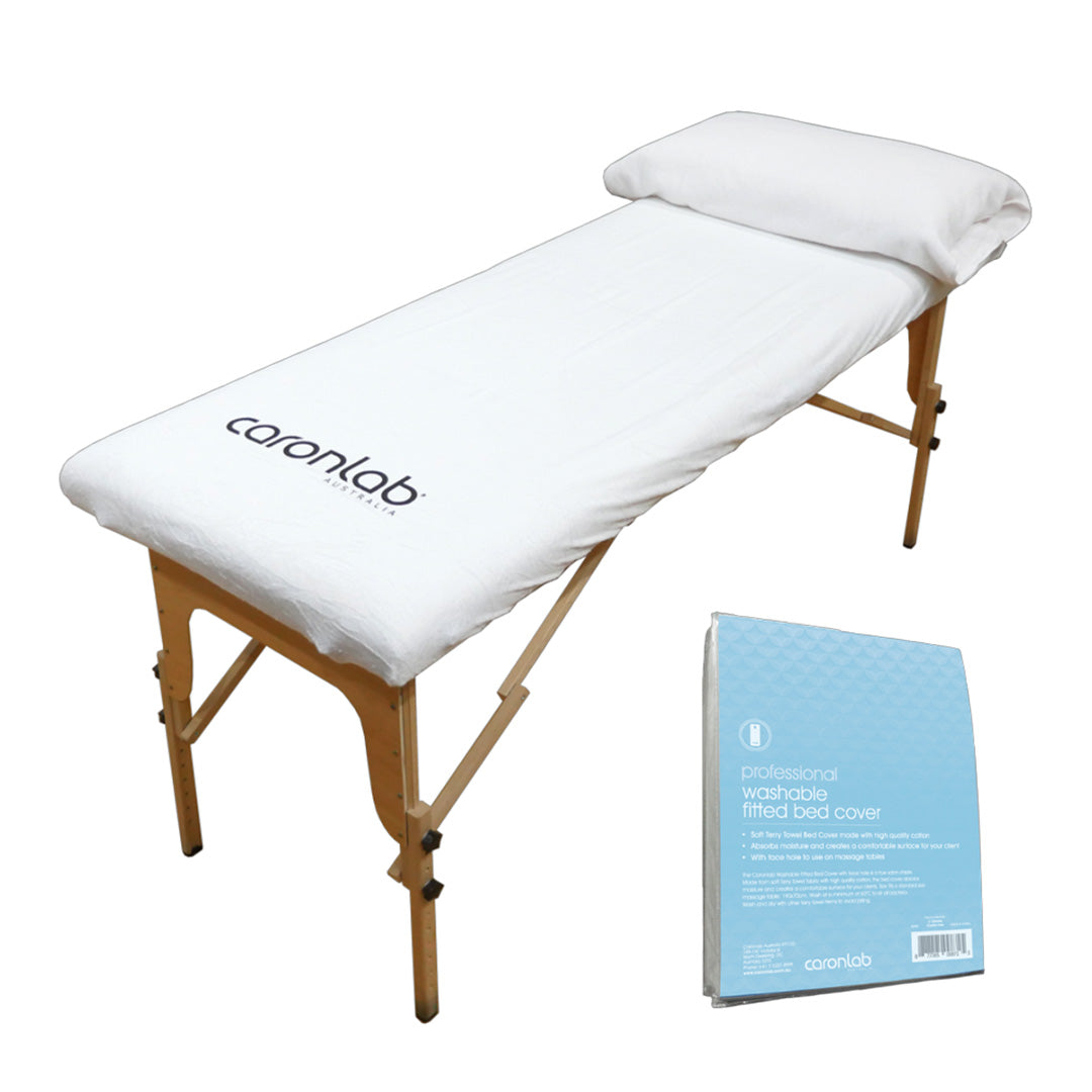 CaronLab Washable Fitted Bed Cover with Face Hole - White