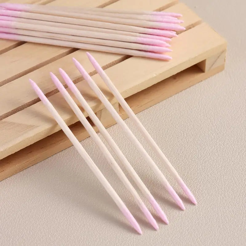 Barneys Pointed Precision Brow Applicator Extra Long - Double Sided - Pink Tip - 100 Pieces