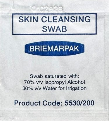 Briemar Alcohol Swabs 56mm x 30mm - 70% Isopropyl Alcohol - Pack of 200