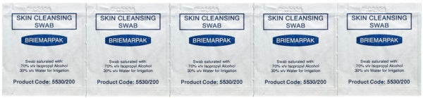 Briemar Alcohol Swabs 56mm x 30mm - 70% Isopropyl Alcohol - Pack of 200