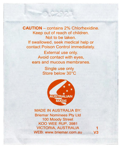 Briemar Alcohol IPA (70%) & Chlorhexidine (2%) Swabs - Pack of 200