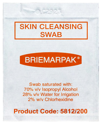 Briemar Alcohol IPA (70%) & Chlorhexidine (2%) Swabs - Pack of 200