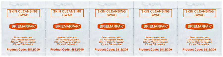 Briemar Alcohol IPA (70%) & Chlorhexidine (2%) Swabs - Pack of 200