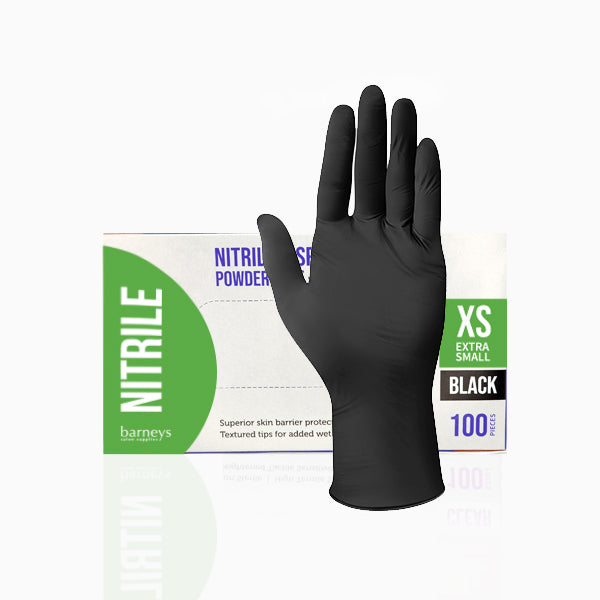 Barneys Nitrile Disposable Gloves Powder Free - Black - EXTRA SMALL