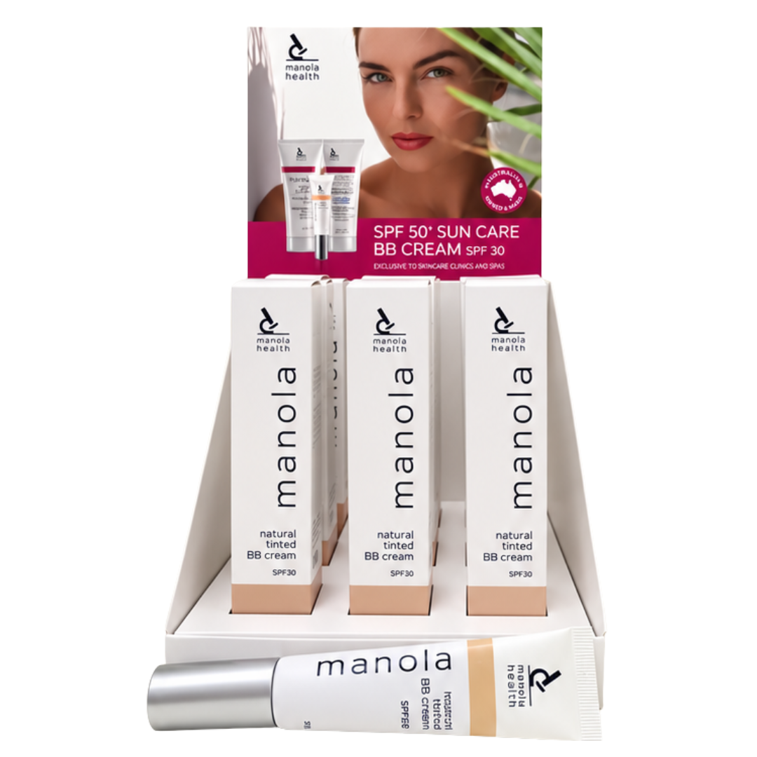 Manola Natural Tinted BB Cream SPF30 - 30g - 9 Pack with counter display