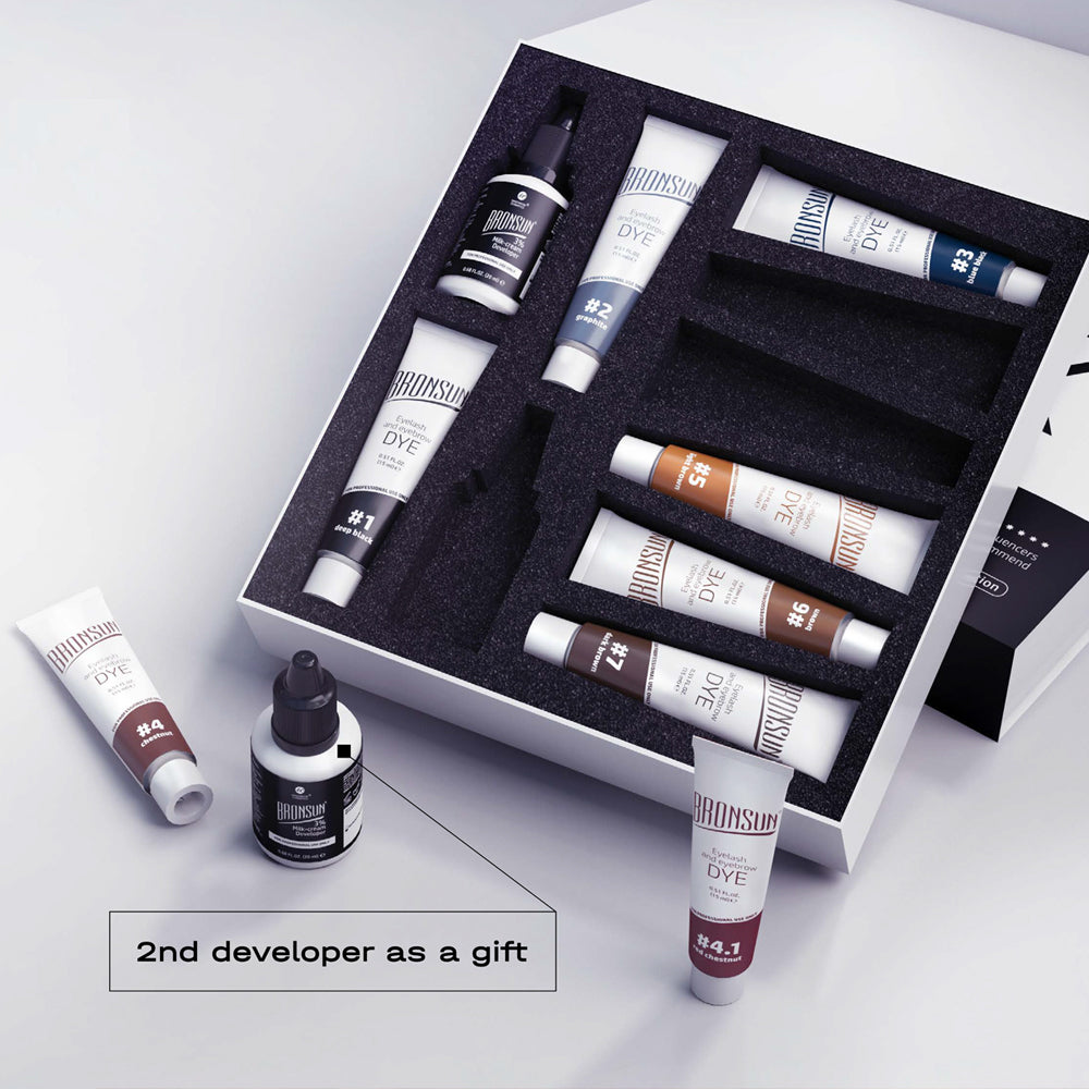 Bronsun Hybrid Gel Eyebrow and Eyelash Dye System Box Set - 8 Colours and 2 Developers - Limited Edition