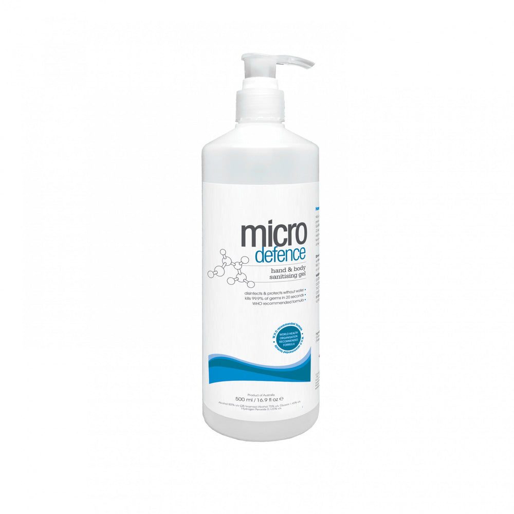 Bottle of micro defence cleaning gel on a white background