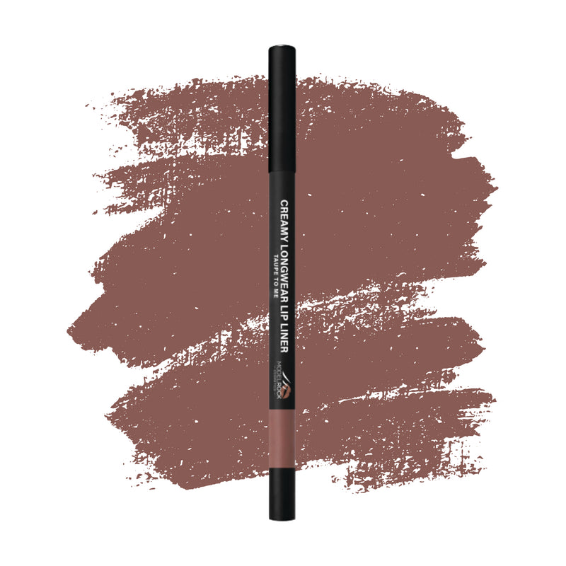 Lip liner with brown color swatch on a white background