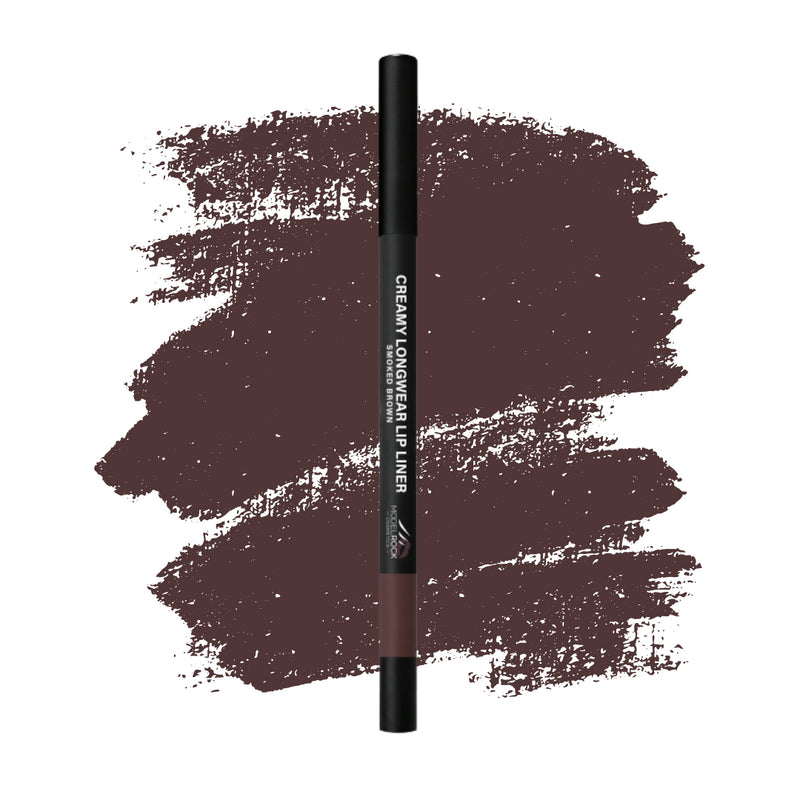 Lip liner with brown color swatch on a white background