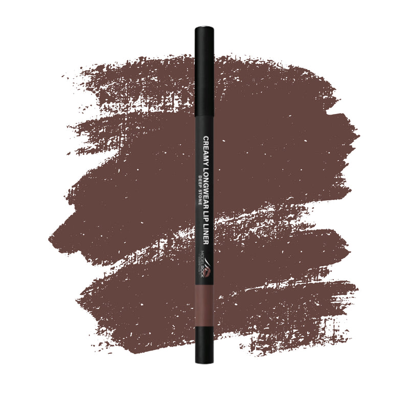 Lip liner with brown color swatch on a white background