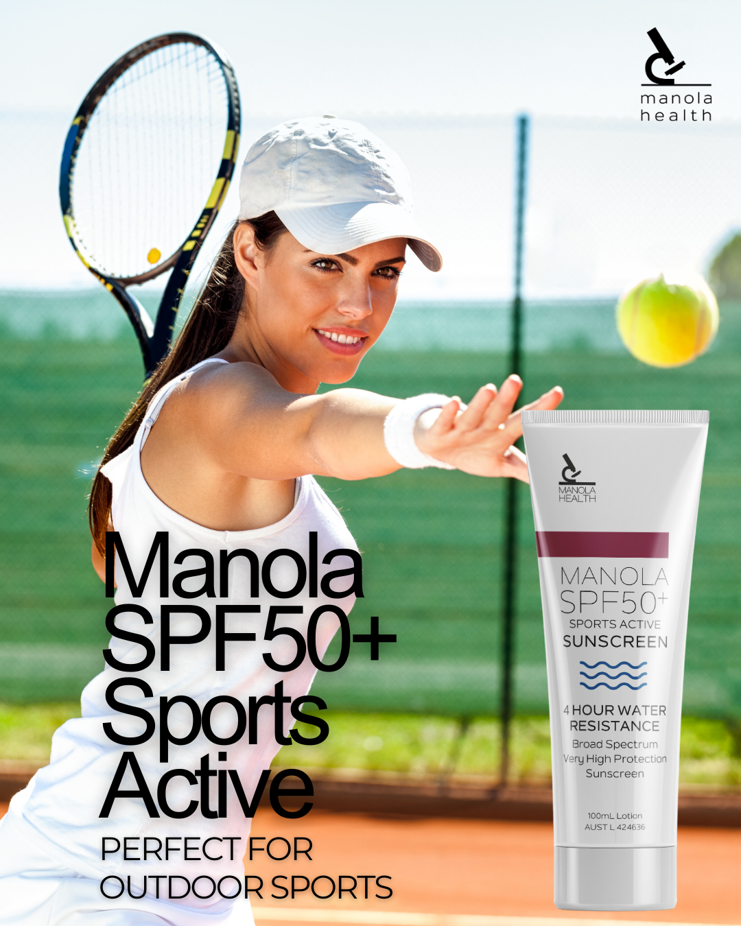 Manola Sports Active Sunscreen SPF50+ 100ml - 9 Pack with counter display
