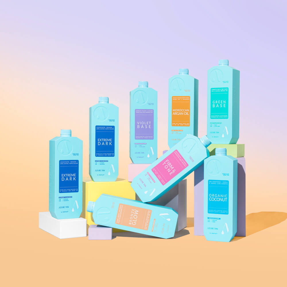 Azure Tan Pro Mist range – styled variety photograph showing available solutions