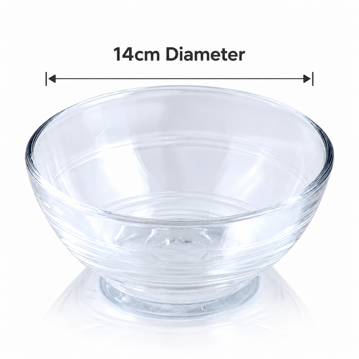 Barneys 14cm glass bowl showing 14cm diameter