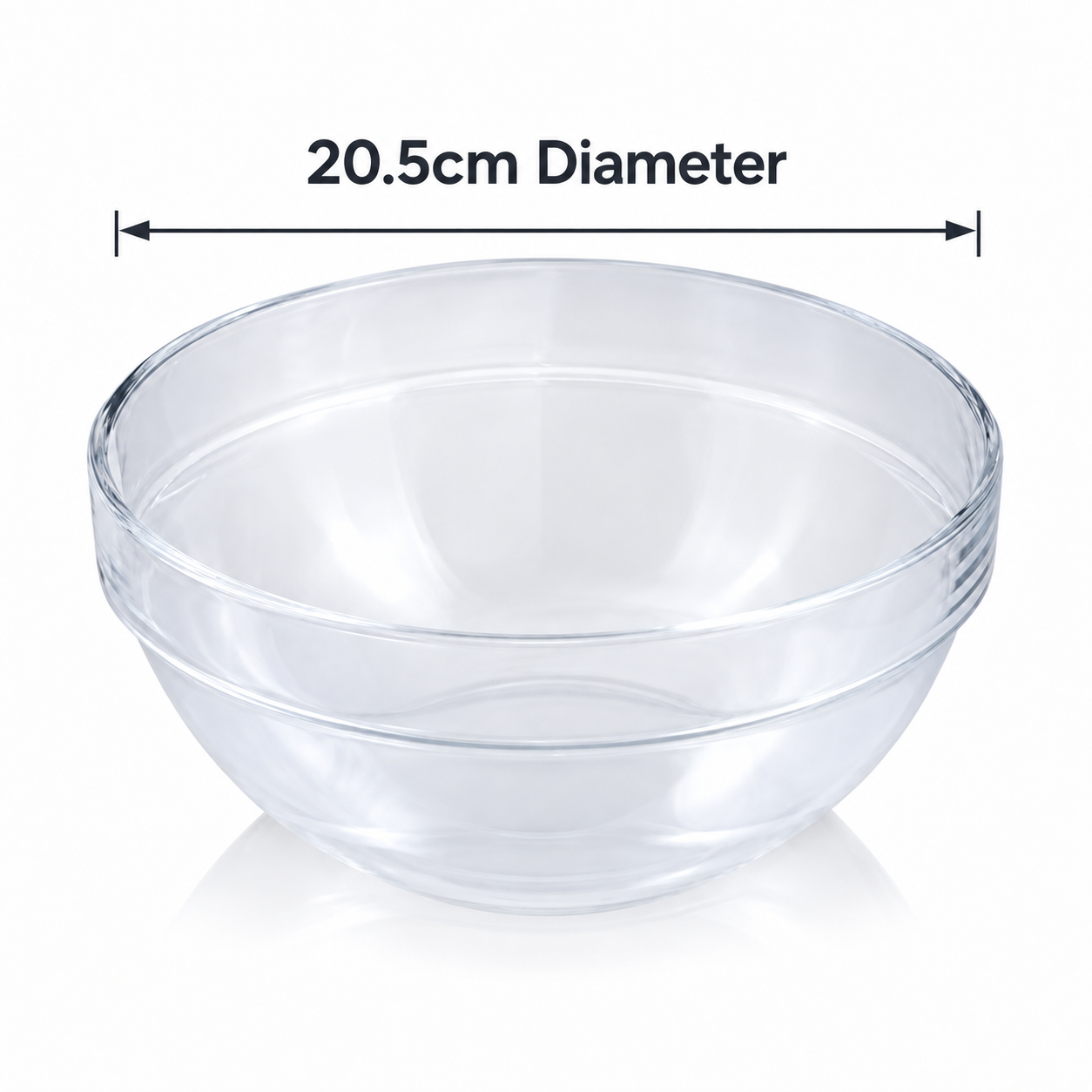 Barneys 20.5cm glass bowl showing 20.5cm diameter