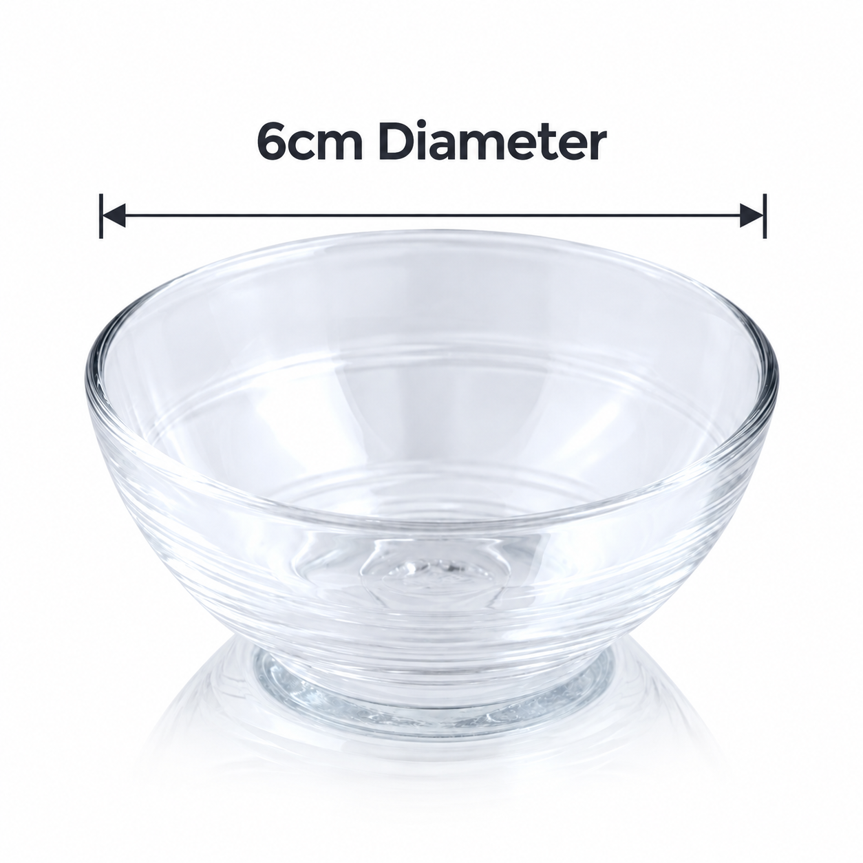 Barneys 6cm glass bowl showing 6cm diameter