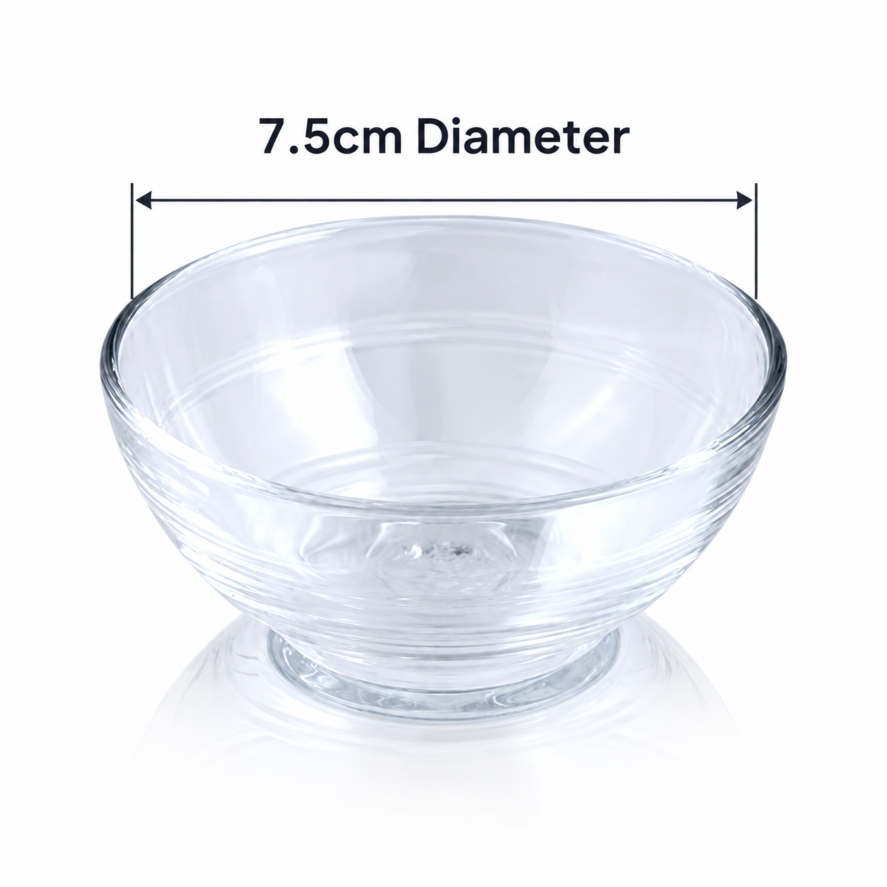Barneys 7.5cm glass bowl showing 7.5cm diameter