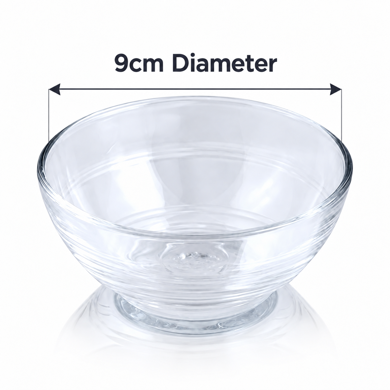 Barneys 9cm glass bowl showing 9cm diameter