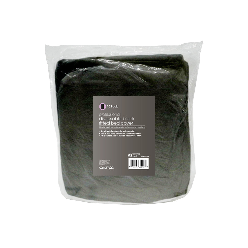 Packaged black filter bed cover with Coromax branding on a white background