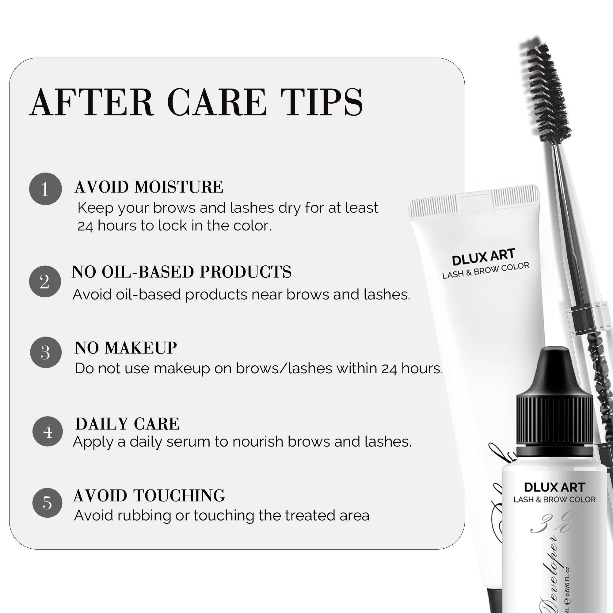 DLUX Pro Art Hybrid Lash and Brow Tint – Lash and brow tint aftercare