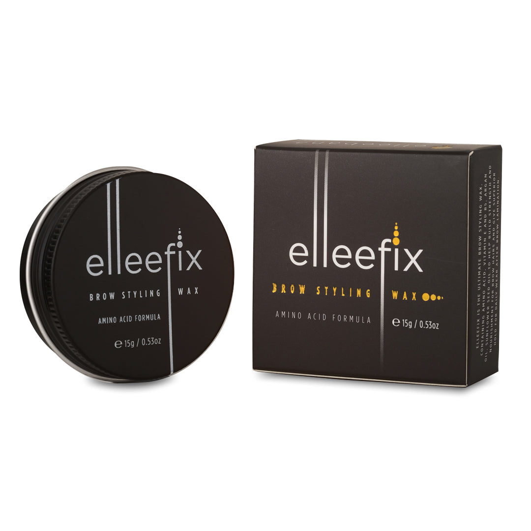Elleefix brow styling wax with packaging on a white background
