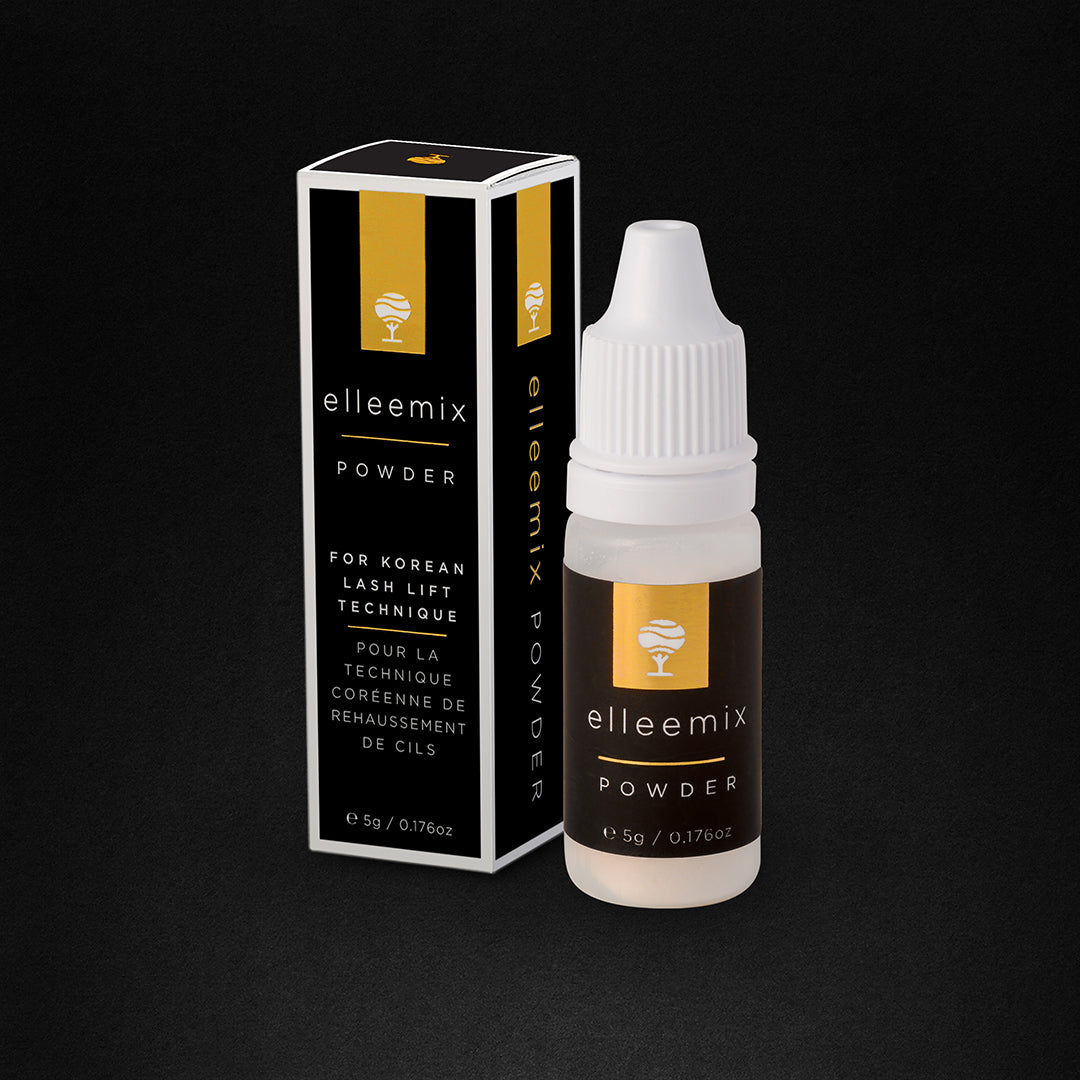 Elleemix Powder bottle and packaging on a black background