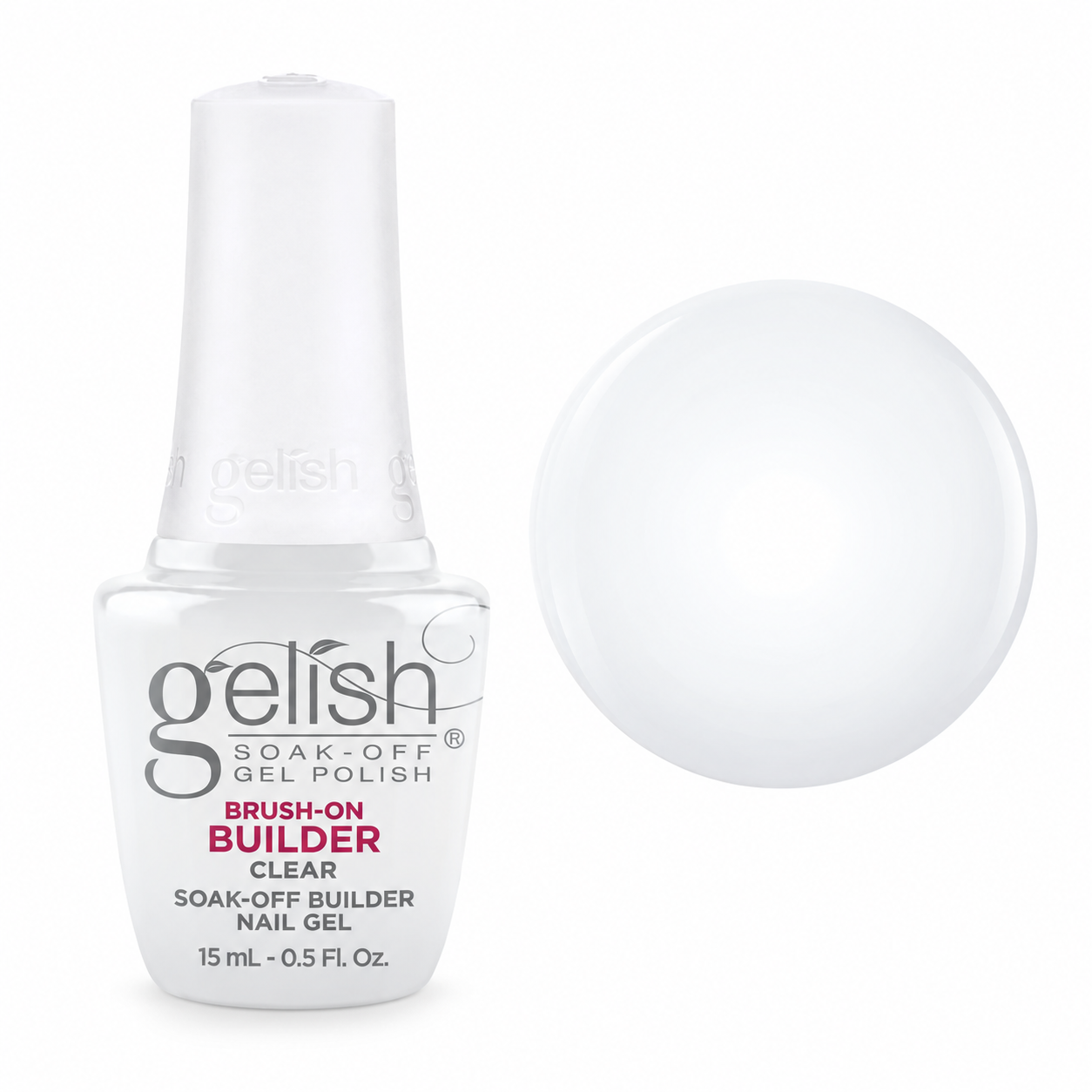 Gelish Pro BIAB Brush-On Builder Gel 15ml – Clear bottle and colour swatch
