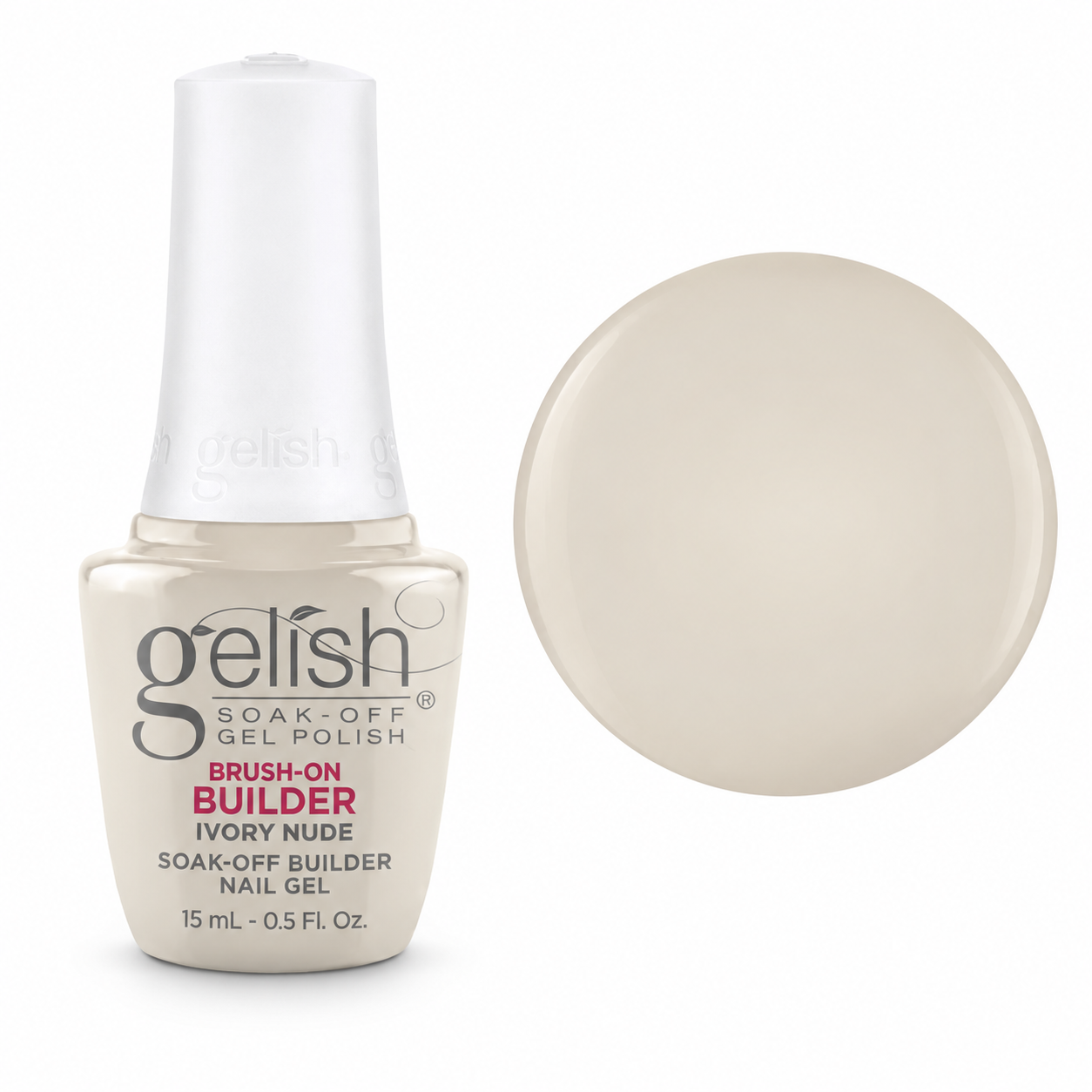 Gelish Pro BIAB Brush-On Builder Gel 15ml – Ivory Nude bottle and colour swatch