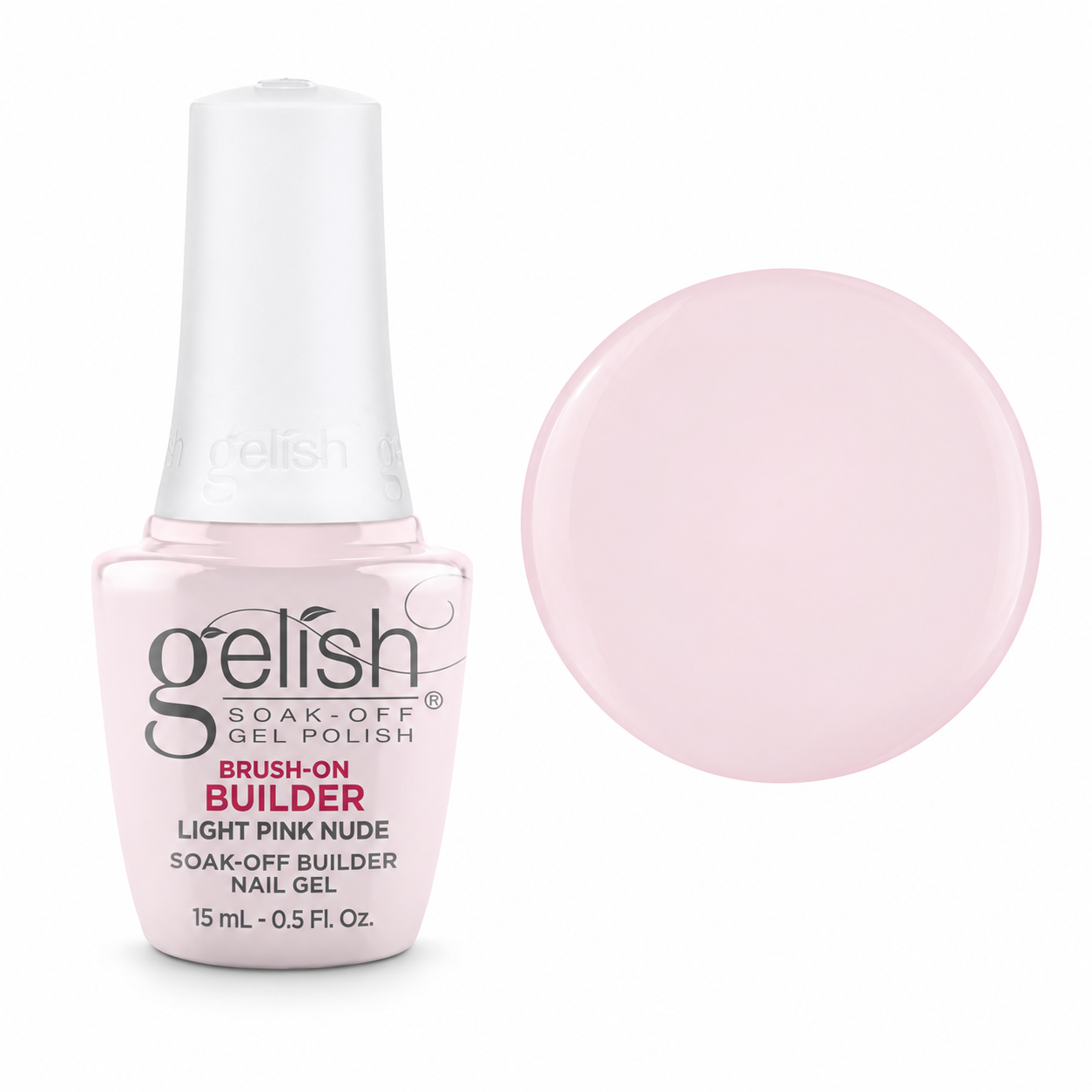 Gelish Pro BIAB Brush-On Builder Gel 15ml – Light Pink Nude bottle and colour swatch