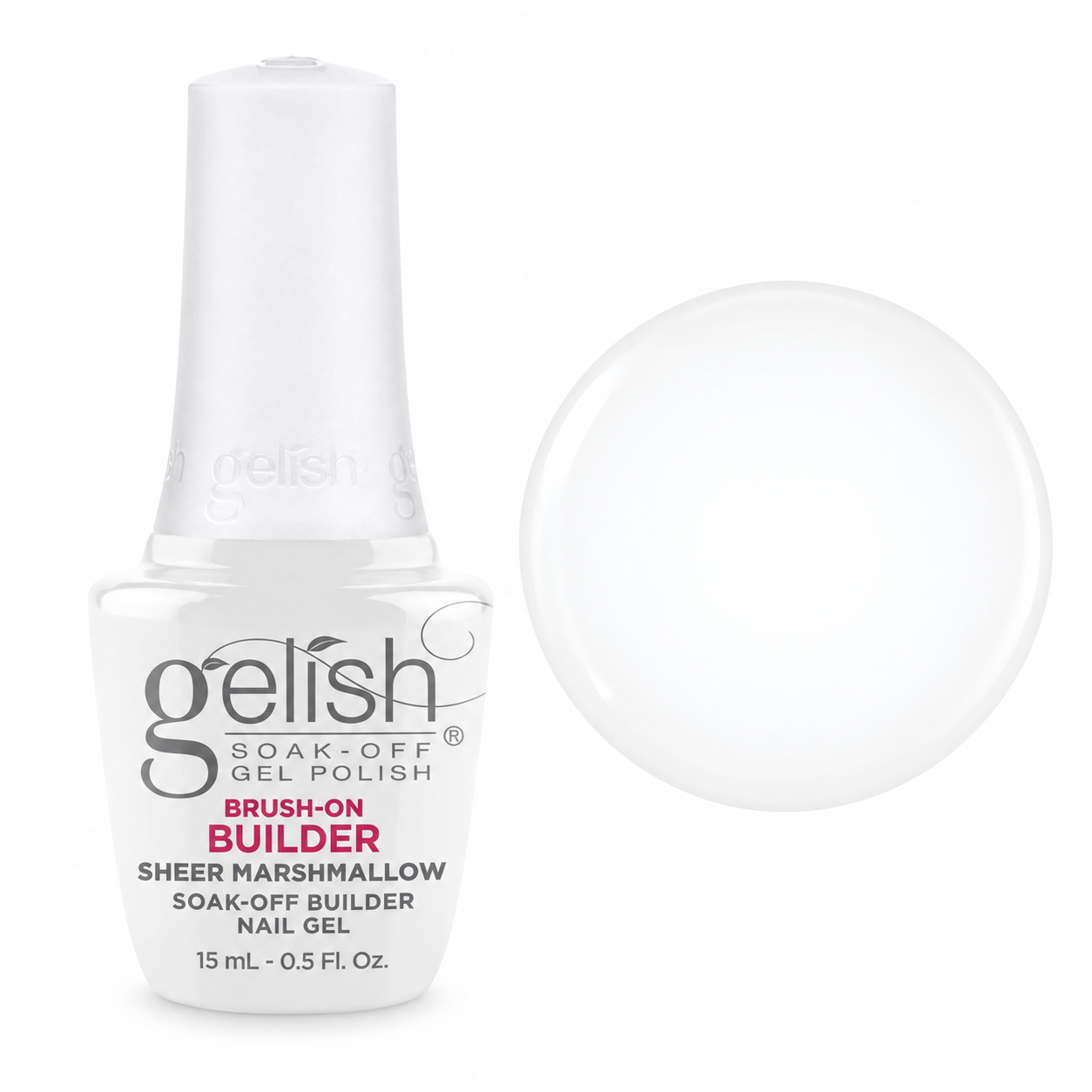 Gelish Pro BIAB Brush-On Builder Gel 15ml – Sheer Marshmallow bottle and colour swatch