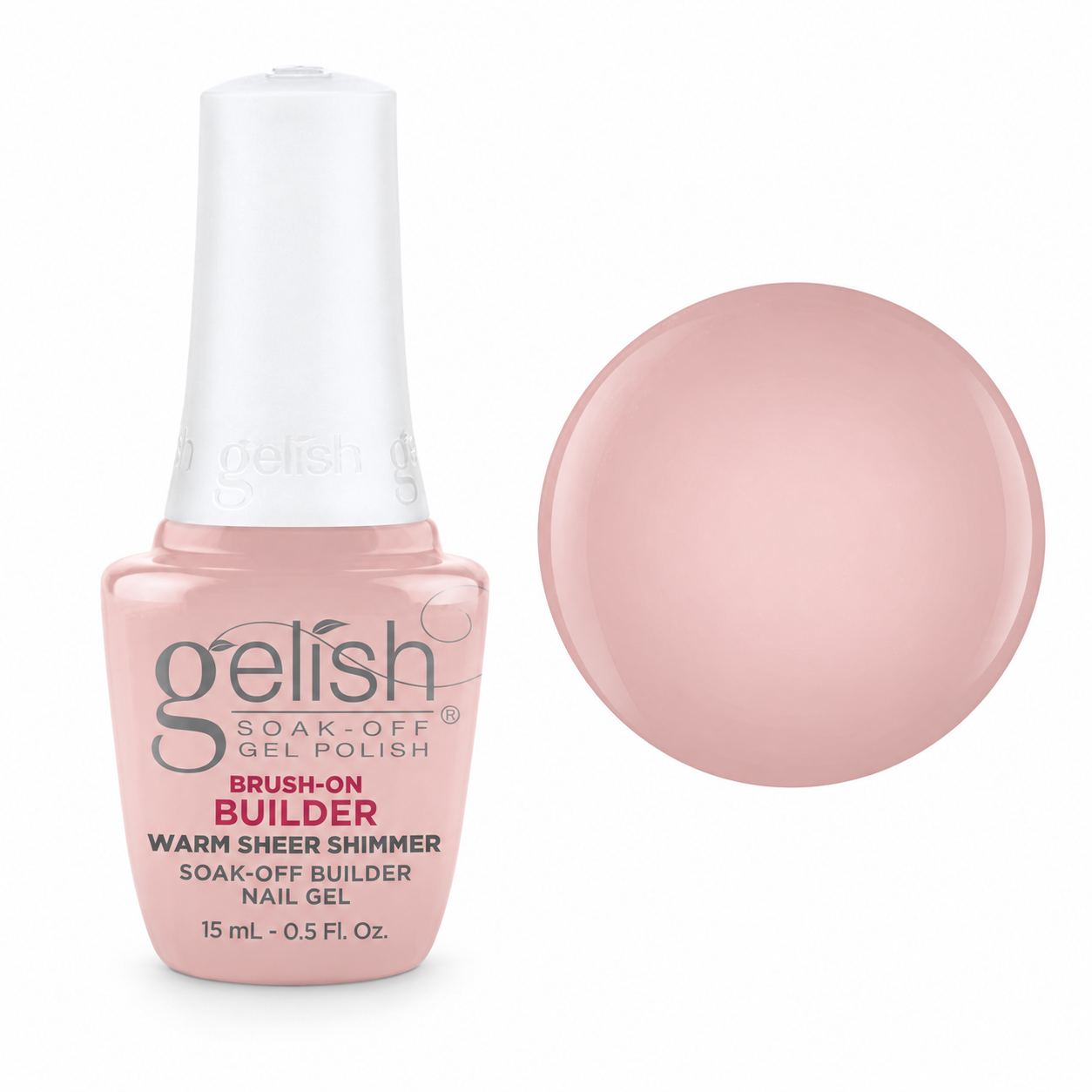 Gelish Pro BIAB Brush-On Builder Gel 15ml – Warm Sheer Shimmer bottle and colour swatch