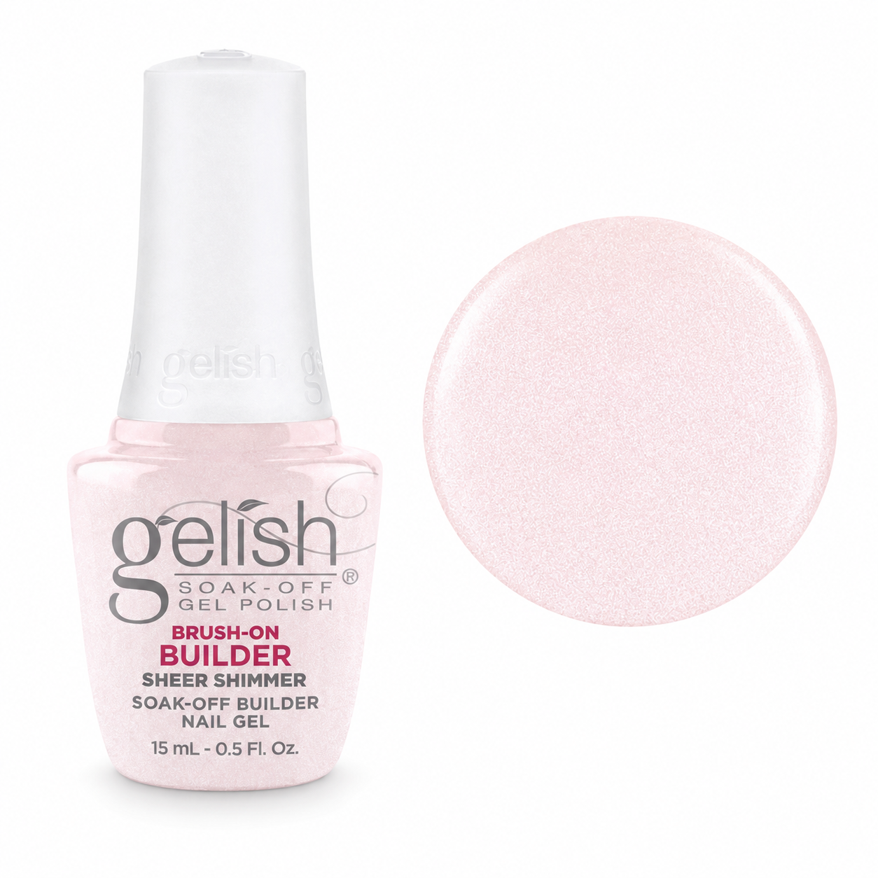 Gelish Pro BIAB Brush-On Builder Gel 15ml – Sheer Shimmer bottle and colour swatch