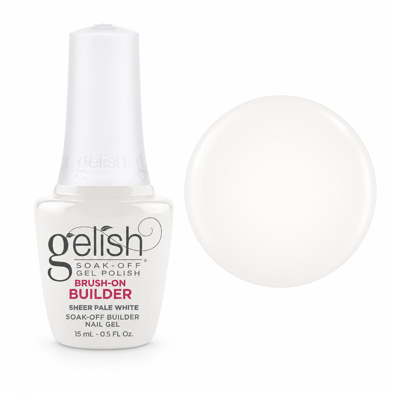 Gelish Pro BIAB Brush-On Builder Gel 15ml – Sheer Pale White bottle and colour swatch