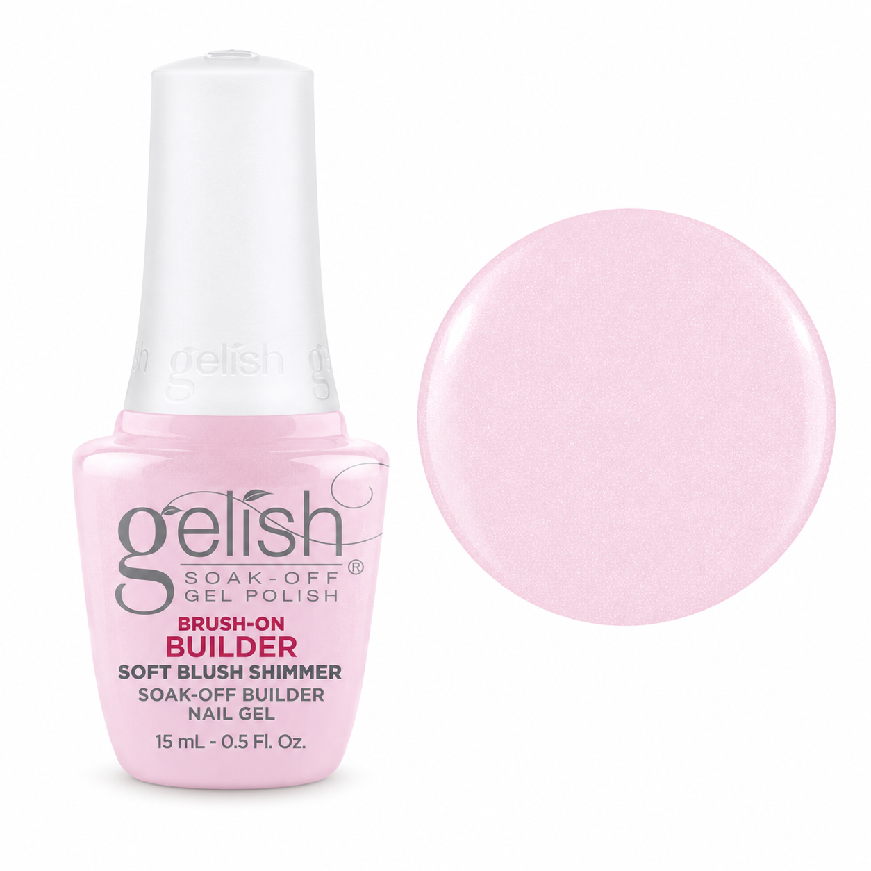 Gelish Pro BIAB Brush-On Builder Gel 15ml – Soft Blush Shimmer bottle and colour swatch