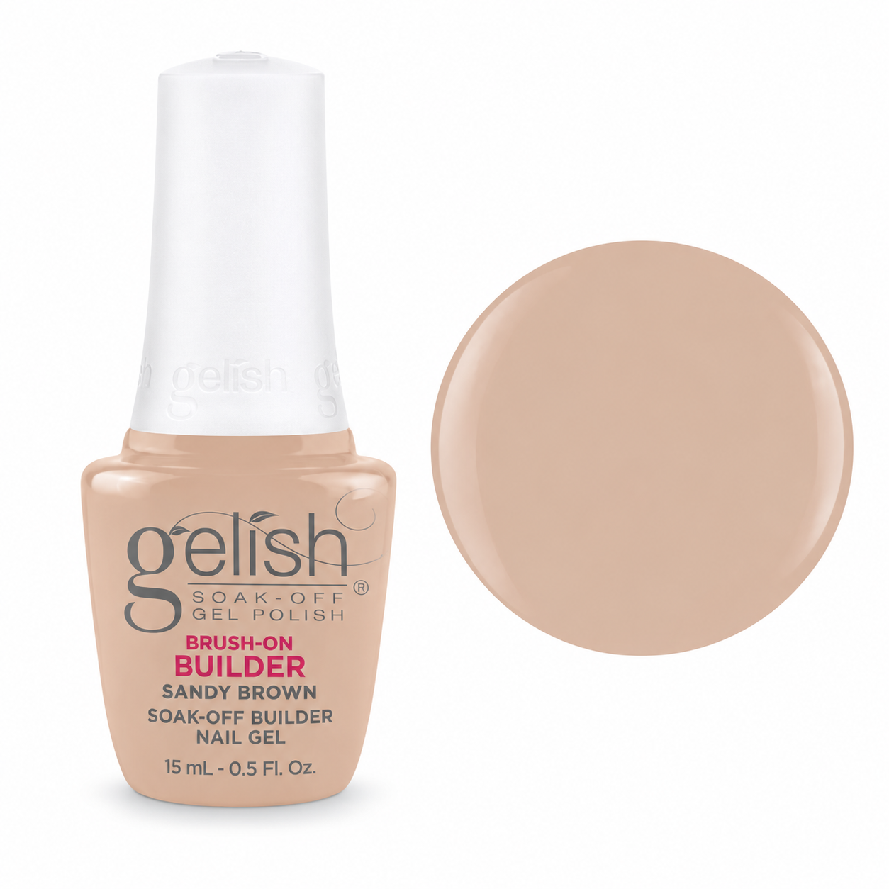 Gelish Pro BIAB Brush-On Builder Gel 15ml – Sandy Brown bottle and colour swatch