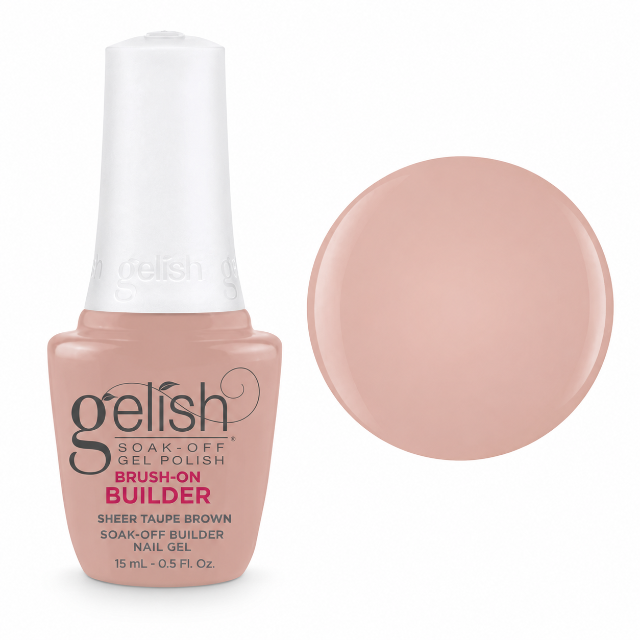 Gelish Pro BIAB Brush-On Builder Gel 15ml – Sheer Taupe Brown bottle and colour swatch