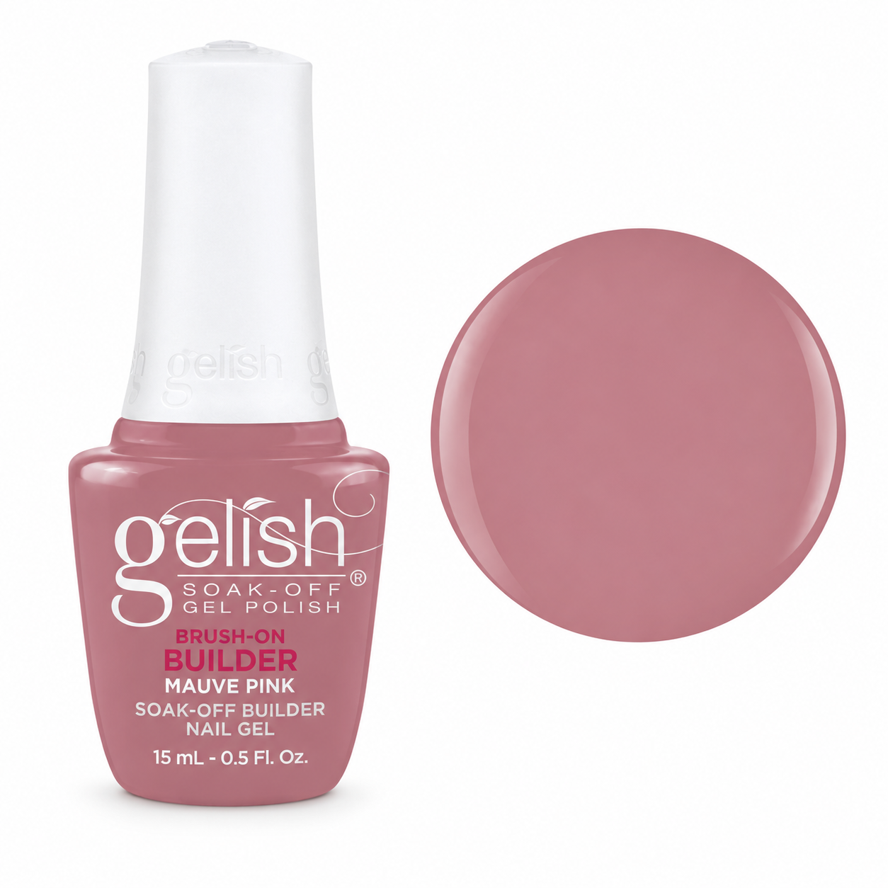 Gelish Pro BIAB Brush-On Builder Gel 15ml – Mauve Pink bottle and colour swatch