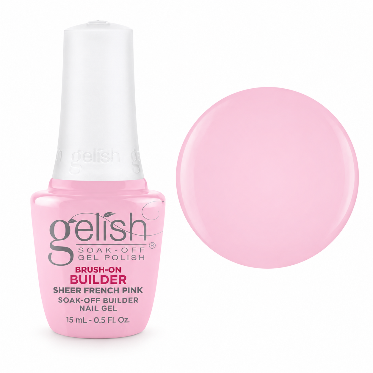 Gelish Pro BIAB Brush-On Builder Gel 15ml – Sheer French Pink bottle and colour swatch