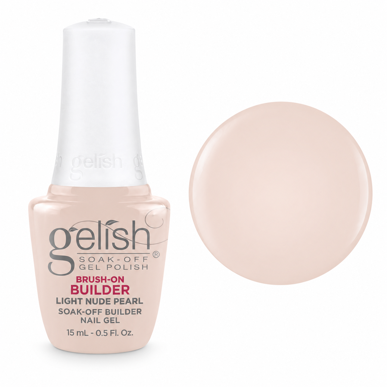 Gelish Pro BIAB Brush-On Builder Gel 15ml – Light Nude Pearl bottle and colour swatch