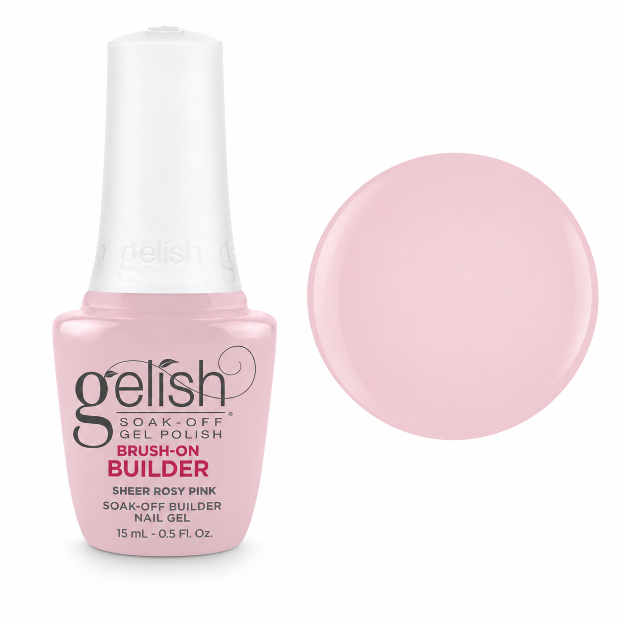 Gelish Pro BIAB Brush-On Builder Gel 15ml – Sheer Rosy Pink bottle and colour swatch