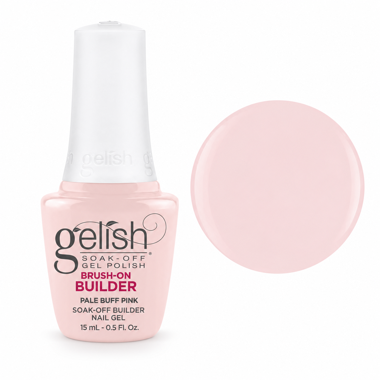 Gelish Pro BIAB Brush-On Builder Gel 15ml – Pale Buff Pink bottle and colour swatch