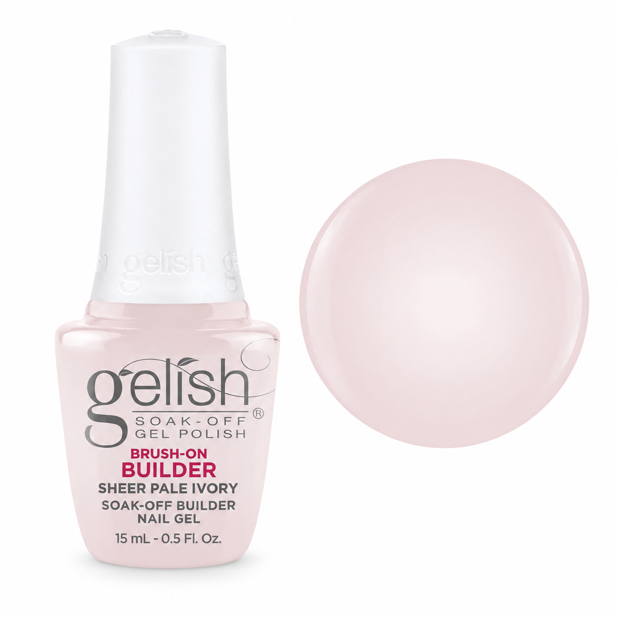 Gelish Pro BIAB Brush-On Builder Gel 15ml – Sheer Pale Ivory bottle and colour swatch