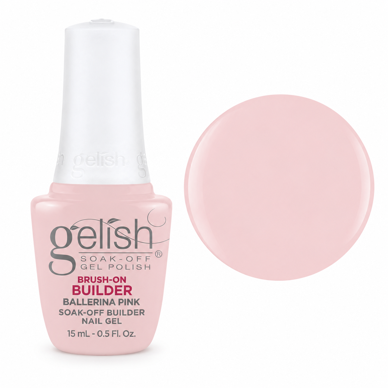 Gelish Pro BIAB Brush-On Builder Gel 15ml – Ballerina Pink bottle and colour swatch