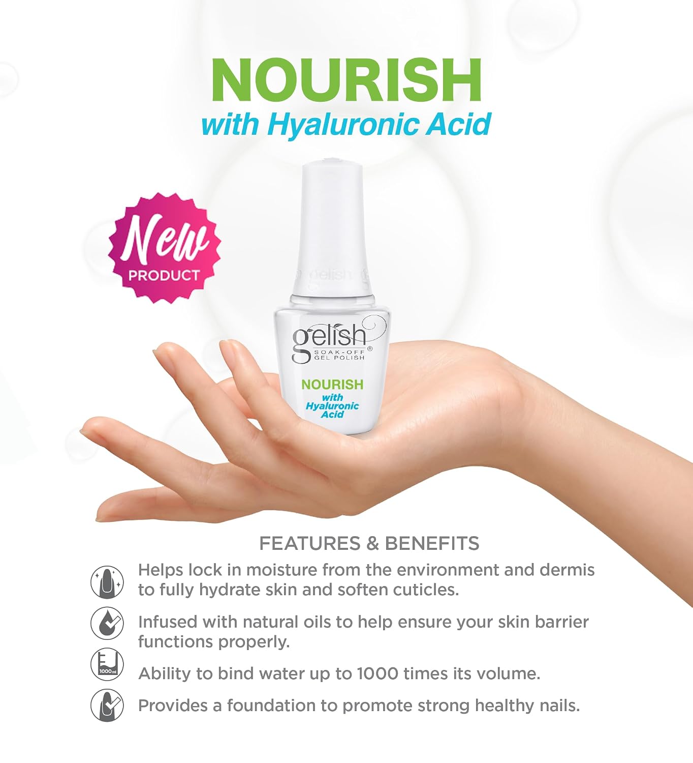 Gelish Nourish Cuticle Oil with Hyaluronic Acid features