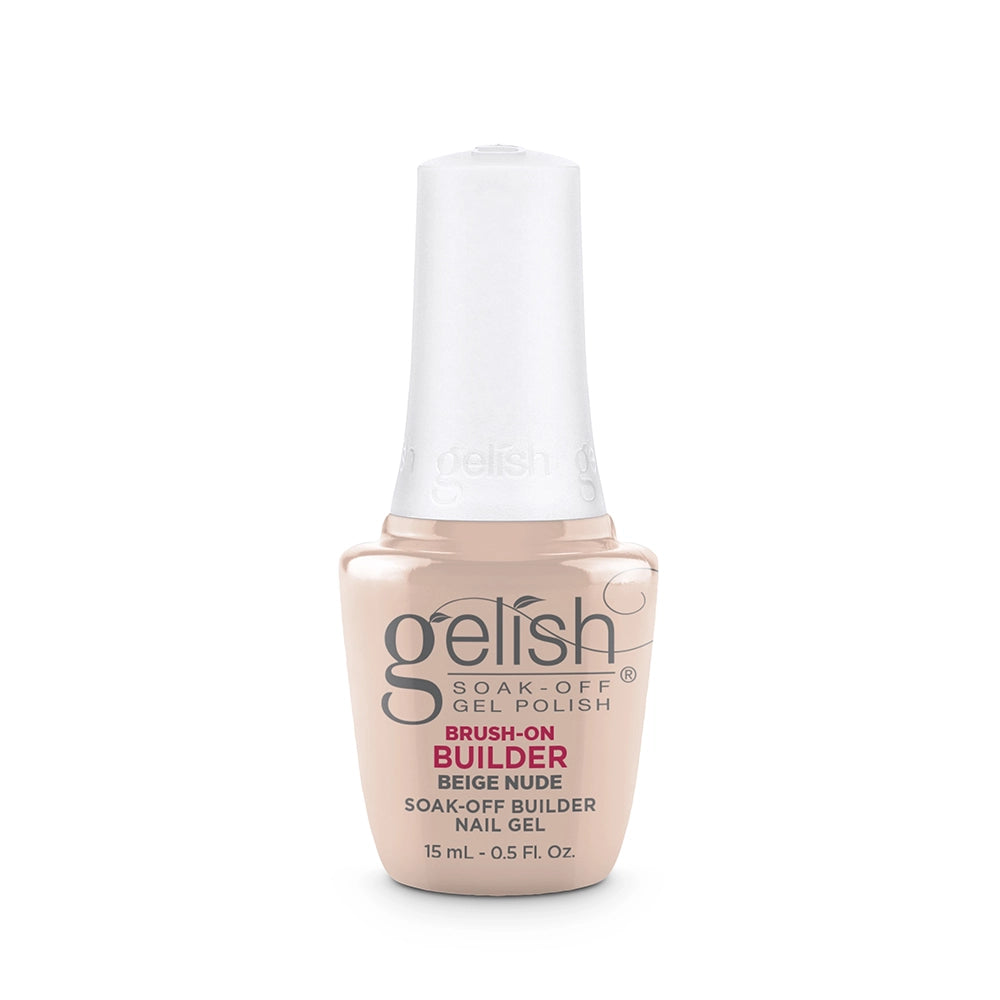 Gelish nail polish bottle with beige nude color on a white background