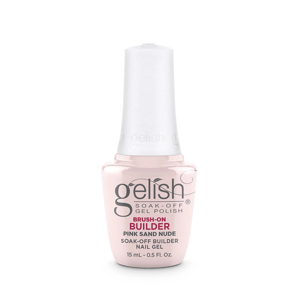 Gelish nail polish bottle with pink sand nude color on a white background