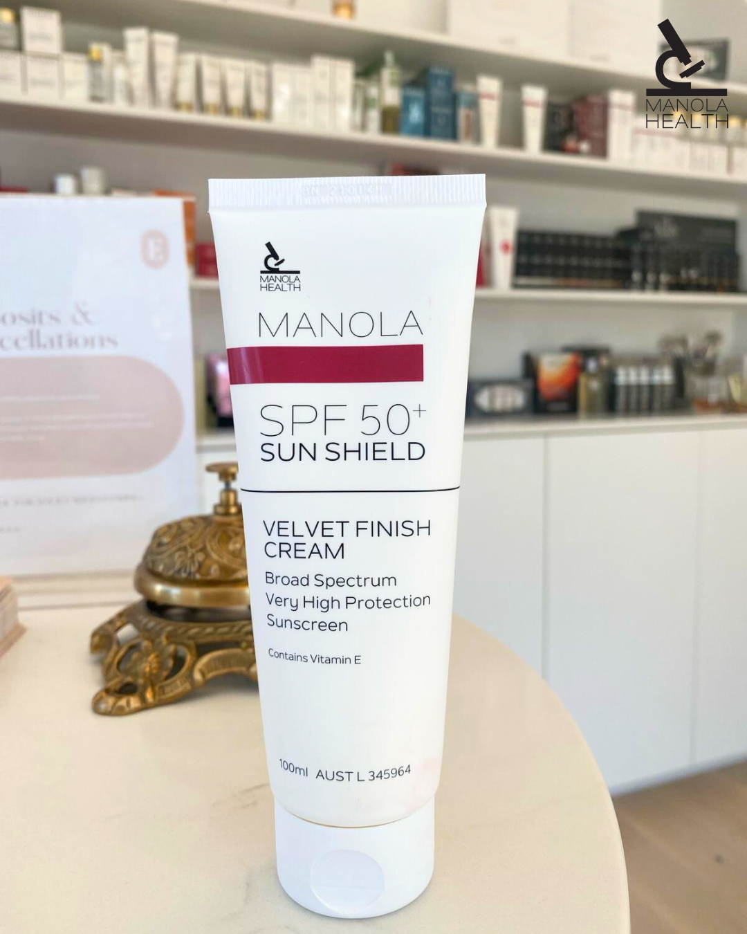 Manola Velvet Touch Sun Shield SPF50+ 100ml - 9 Pack with counter display
